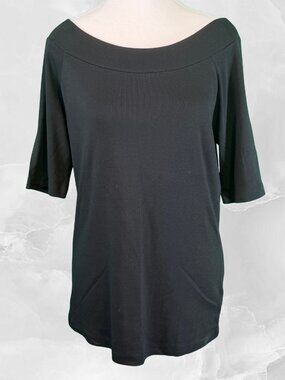 Black Boat Neck 3/4 sleeve top-Black-Sz Large